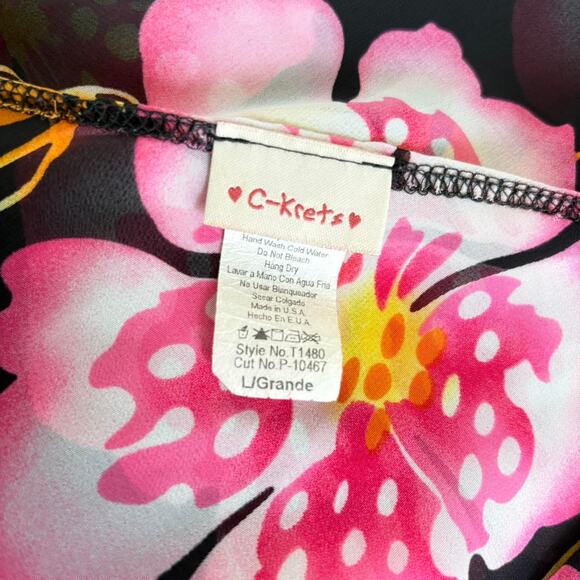 Y2K Black Tropical Floral Print V Neck Top - Picture 5 of 6